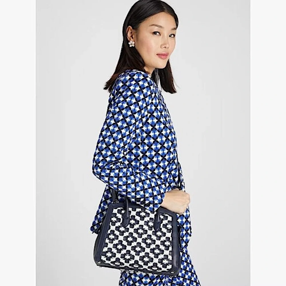 Kate Spade Knott Woven Spade Flower Medium Satchel In Blazer Blue